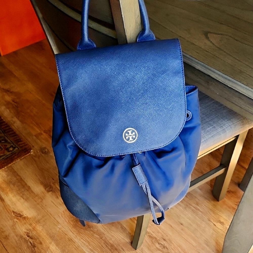 Tory Burch Piper Flap Nylon Backpack navy blue